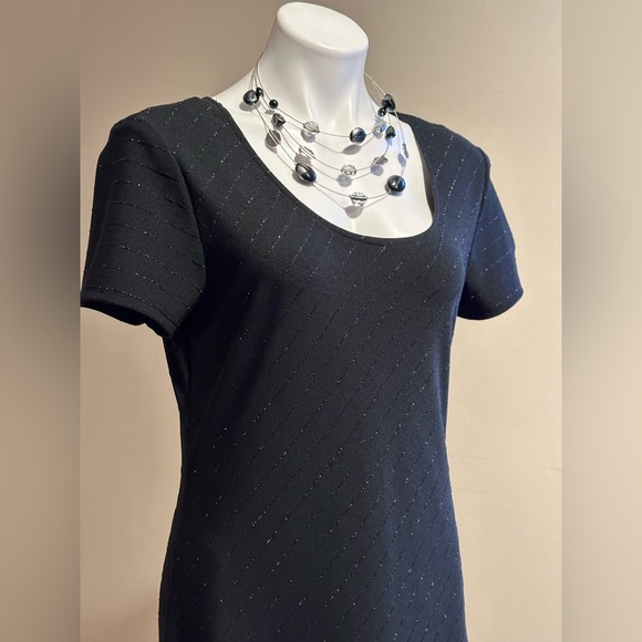 Chrusty Lyn Long Maxi Dress W Black Sequence Glitter Asymmetrical Stripes SZ 14 - Picture 2 of 12